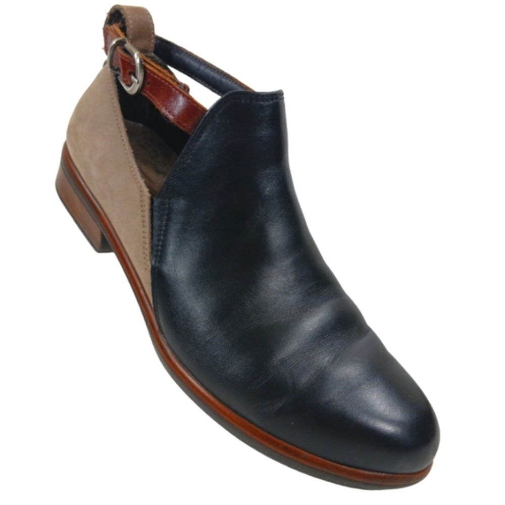 Naot Two-Tone Leather Cutout Ankle Boot in Black and Taupe